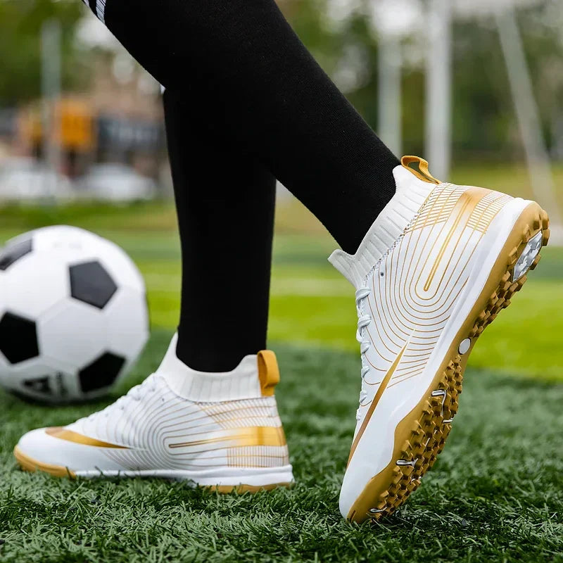 Professional Men Ankle Football Boots Outdoor Grass Cleats Unisex Soccer Shoes Long Spikes Tf Football Shoes Chuteira Society