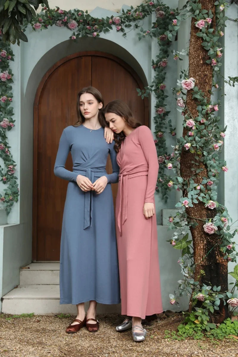 2025 summer ribbing closed-fit wrap tops + Aline dress high Stretch matching sets