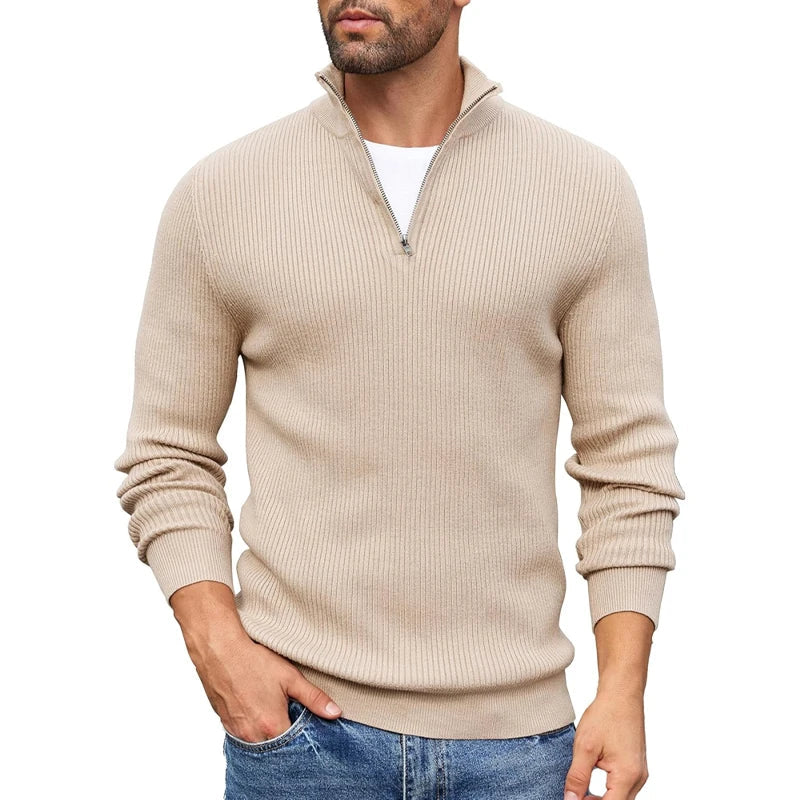 Men's Turtleneck Pullover Sweaters Zip Knitted Jumper Winter Sweater Long Sleeve Work Warm Coats Slim Fit Lightweight Outwear