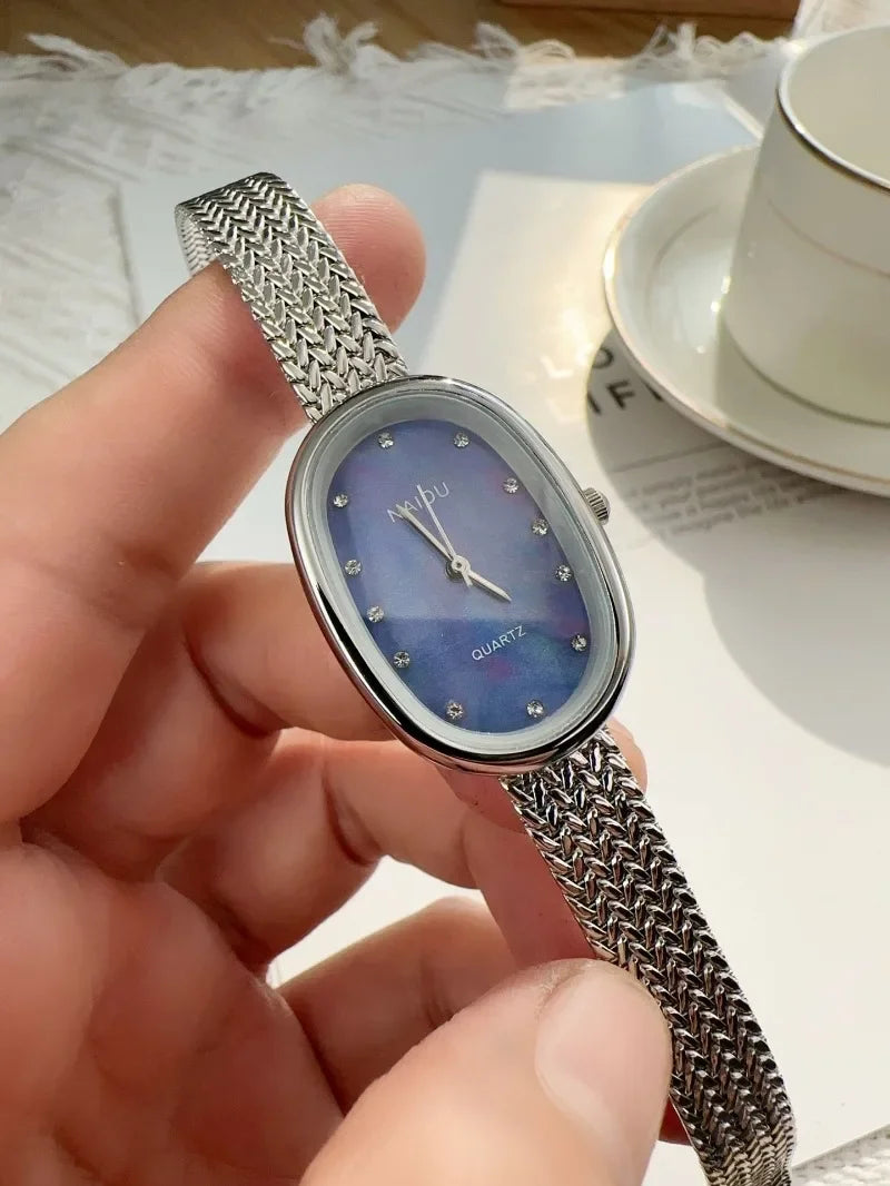 Luxury Oval Dial Rhinestone Watch New Brand Quartz Watch for Women Adjustable Stainless Steel Strap Wristwatches Wholesale Gift