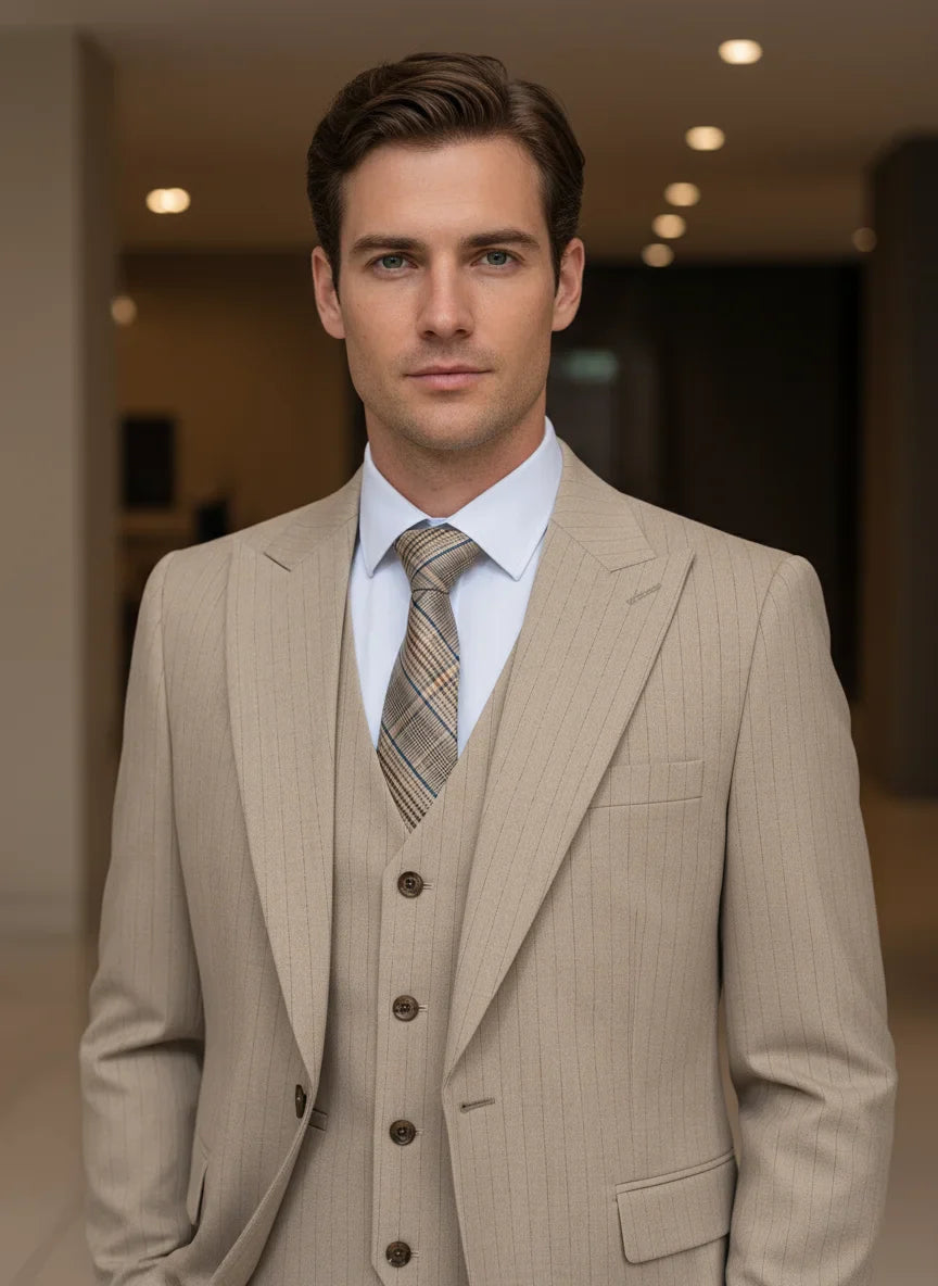 High-quality striped suits for men slim fit luxurious and elegant men's business suit 3-piece set party full men's suit