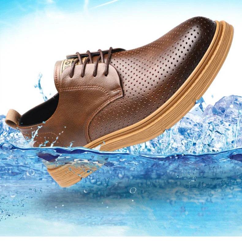 Summer Autumn New Low Top Cow Leather Shoes for Men Hallow Lace Designer Platform Shoes Male Fashion Business Casual Shoe Man