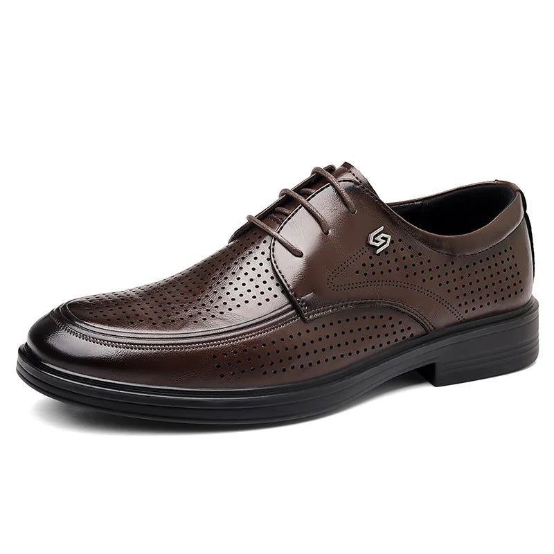 Summer New Hallow Leather Shoes for Men Solid Color Lace Fashion Business Casual Shoe Male Breathable Dress Elegant Shoes Man