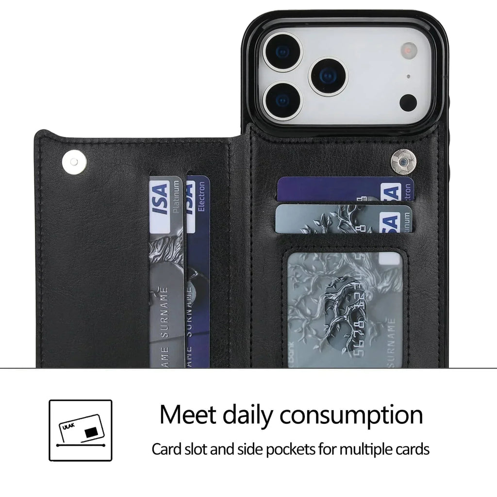 For iPhone 17/Air/17 Pro/17 Pro Max Wallet Case With Card Holder,PU Faux Leather Kickstand Card Slots Case,Double Magnetic Clasp