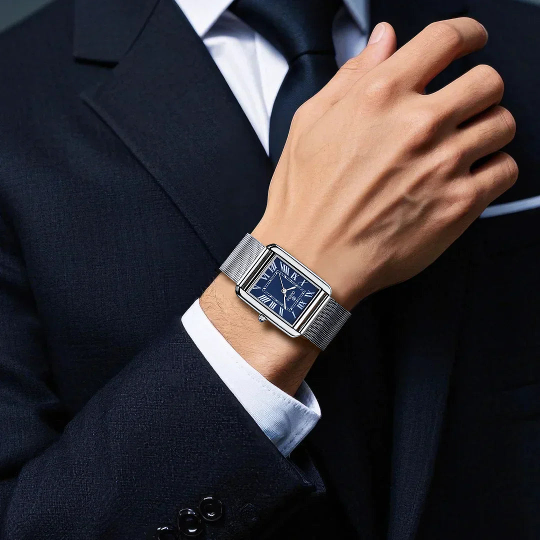 Waterproof Couple Watches Casual Fashion Quartz Stainless Steel Leather Strap Square Dial Men's And Women's Lover Watch