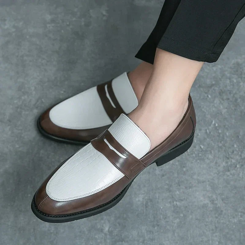 Fashion Color Mixed Mens Party Loafers Black White Business Leather Shoes Luxury Goods Summer New Coffee White Slip-On Shoes