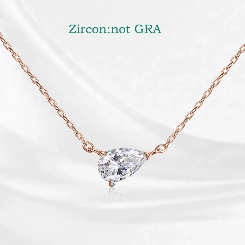18k Plated 1CT 2CT 3CT Pear Cut Moissanite Necklace for Women Classic Lab Diamond Pendant GRA  Sterling Silver 925 Chain