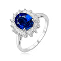 Halo Rings for Women Created Blue Sapphire Nano Emerald Red Ruby Princess Diana 2.67ct Oval Cut 925 Sterling Silver Rings