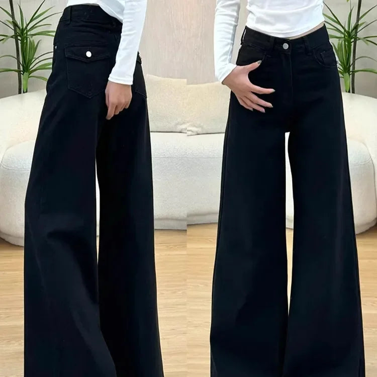 High Waist Wide Leg Black Jeans