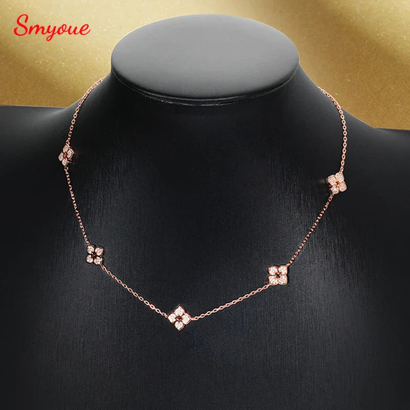 18k Plated Flower Moissanite Choker Necklace for Women Girls Neck Chain Sparkling 925 Sterling Silver Jewelry Pendant