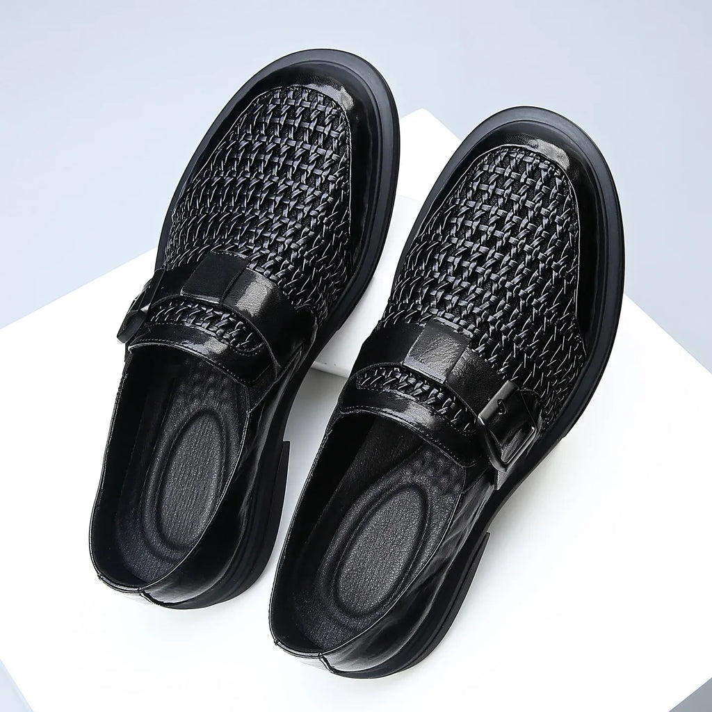 Breathable Hallow Business Leather Shoes for Men Buckle Designer Black Fashion Casual Shoe Male Summer British Elegant Shoes Man