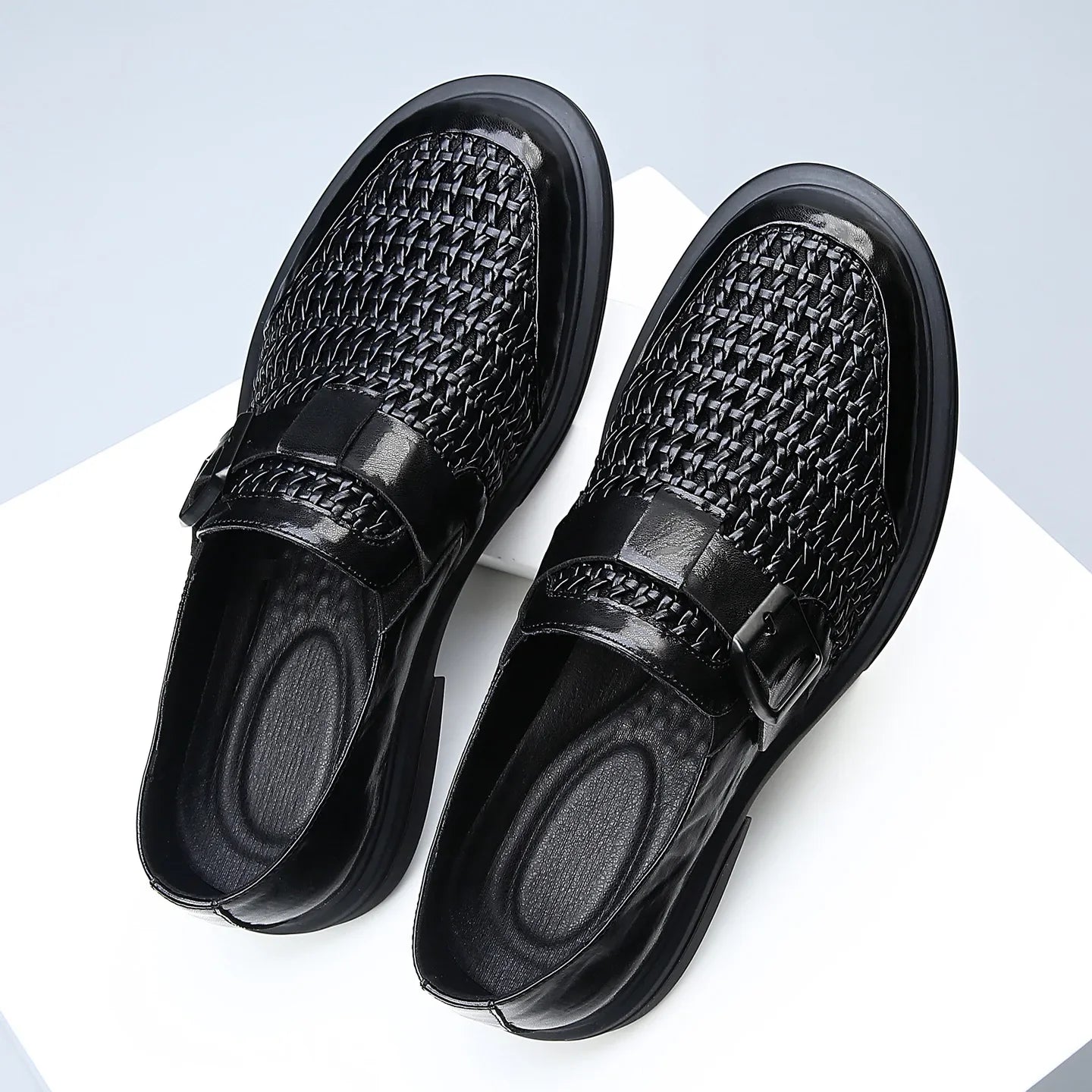 Breathable Hallow Business Leather Shoes for Men Buckle Designer Black Fashion Casual Shoe Male Summer British Elegant Shoes Man