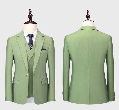 ( Jacket + Vest + Pants ) S-5XL Luxurious Men's Green Business Suit 3Pcs Prom Banquet Party Groom Wedding Dress Solid Color Suit