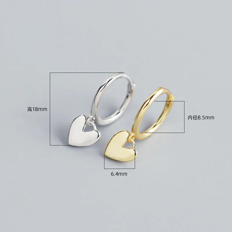 925 Sterling Silver INS Minimalism Sweet Love Heart CZ Zircon Hoop Earrings For Women Girl Small Ear Buckle Jewelry Gift