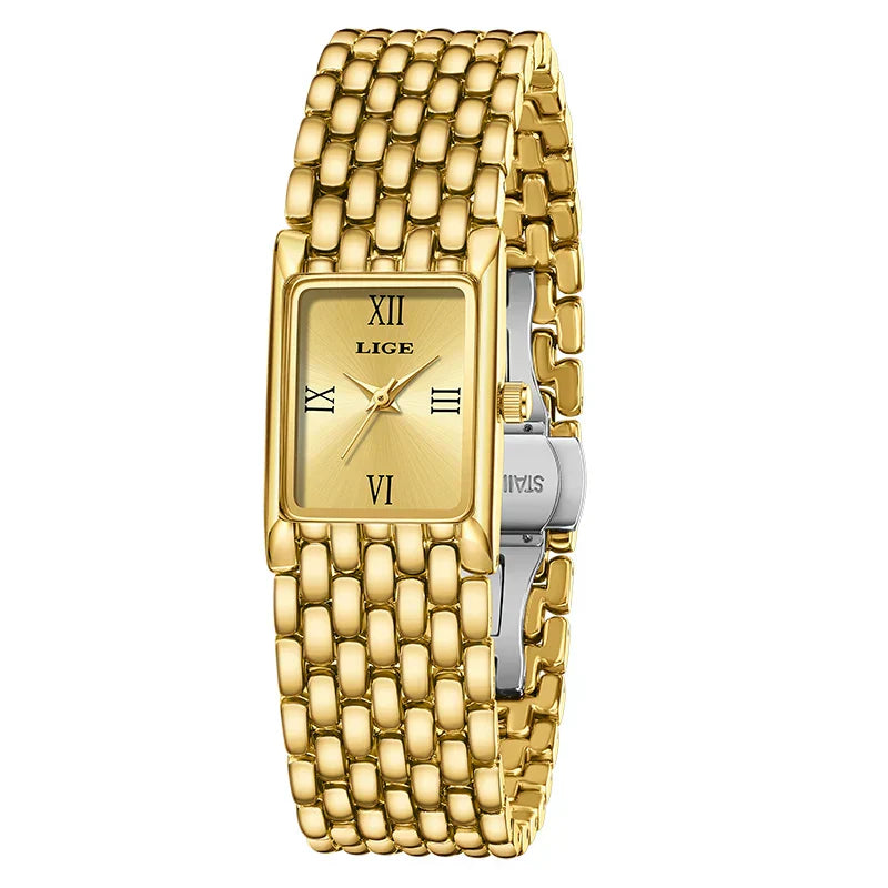 2025 New Gold Women's Watch Luxury Quartz Watch Stainless Steel Bracelet Retro Fashion 30M Waterproof Watch for Women reloj