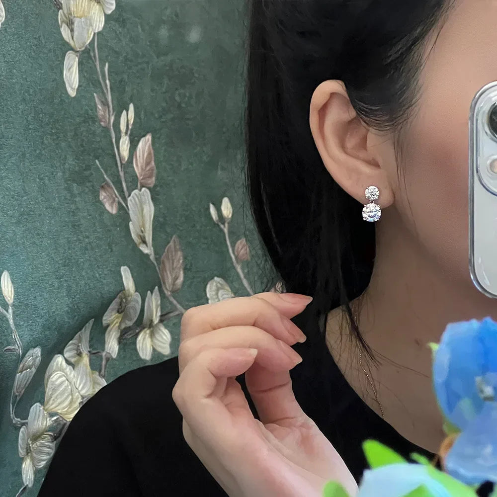 5.6cttw D Color Round Brilliant Cut Moissanite Diamond Drop Earrings with Certificate 925 Sterling Silver Stud Earring for Women