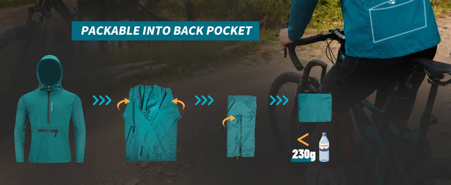 Spring Men Bike Windbreaker Water Repellent Half Zip Jacket Pullover Packable Windproof Hooded Cycling Jacket