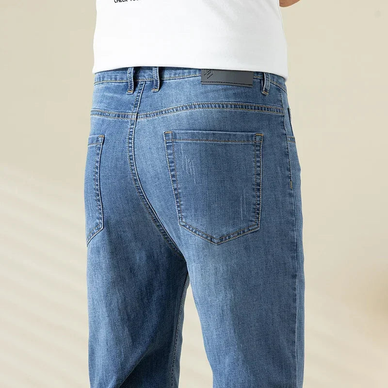 Summer Thin Mens Clothing Cowboys Slim Straight Jeans Men Denim Pants Casual Regular Fitness Men's Trousers Light Blue 2026 Y2K