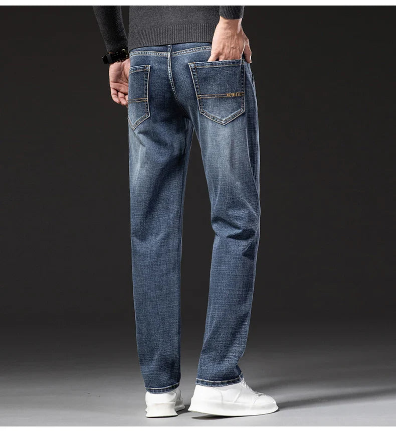 New Autumn and Winter  Plus Size 40 42 44 Men Straight Loose Jeans Business Fashion Denim Stretch Pants Male Brand Trousers