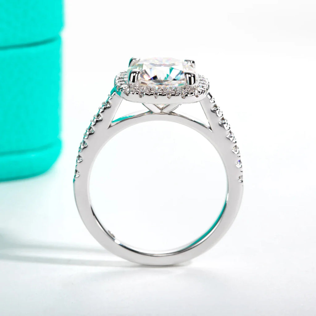 3ct Cushion Cut D Color Moissanite Halo Engagement Rings 18K Gold Plated Luxury Wedding Band Rings Jewelry Wholesale