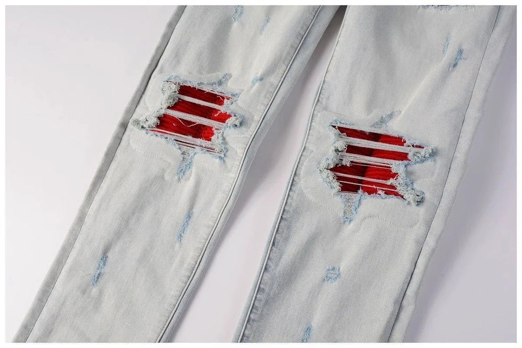 Spring and Autumn New Trend Solid Color Straight Tube Ripped Stretch Jeans Men Casual Comfortable Breathable High-Quality Jeans