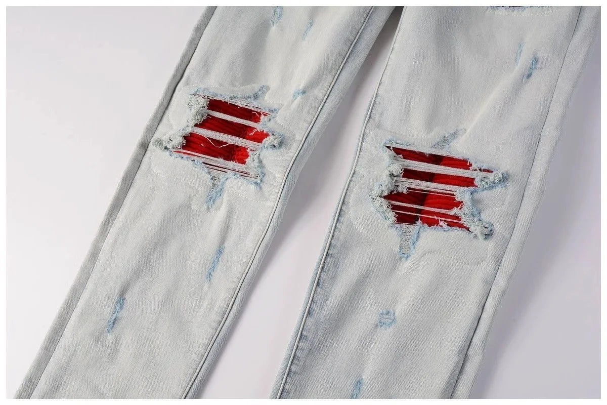 Spring and Autumn New Trend Solid Color Straight Tube Ripped Stretch Jeans Men Casual Comfortable Breathable High-Quality Jeans