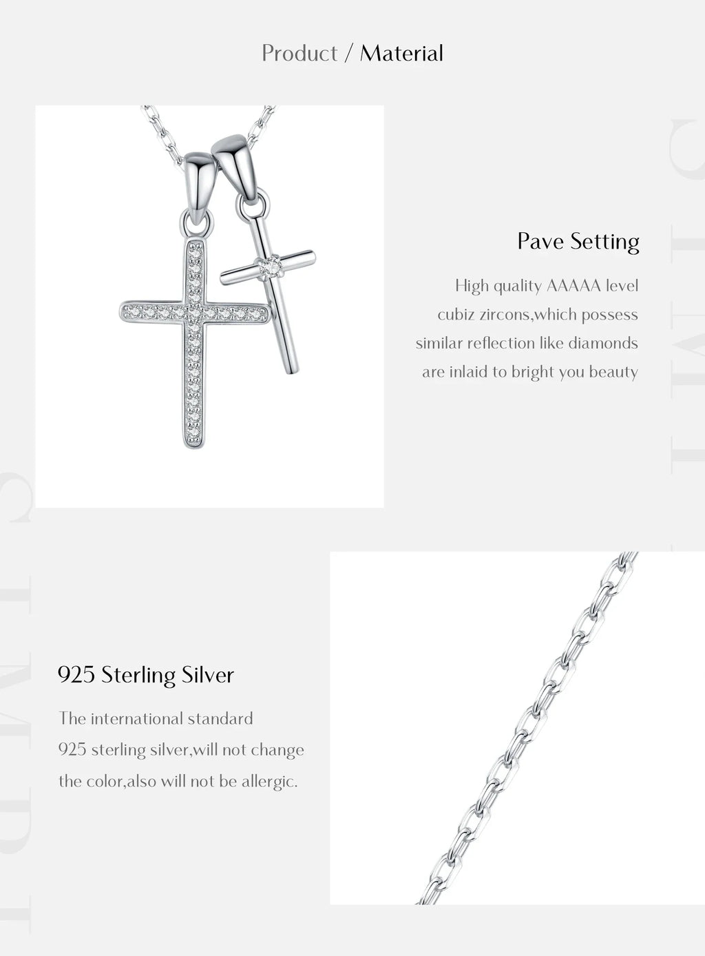 925 Sterling Silver Classic Delicate Double Cross Zircon Link Chain Pendant Necklace For Women Fine Jewelry Gifts