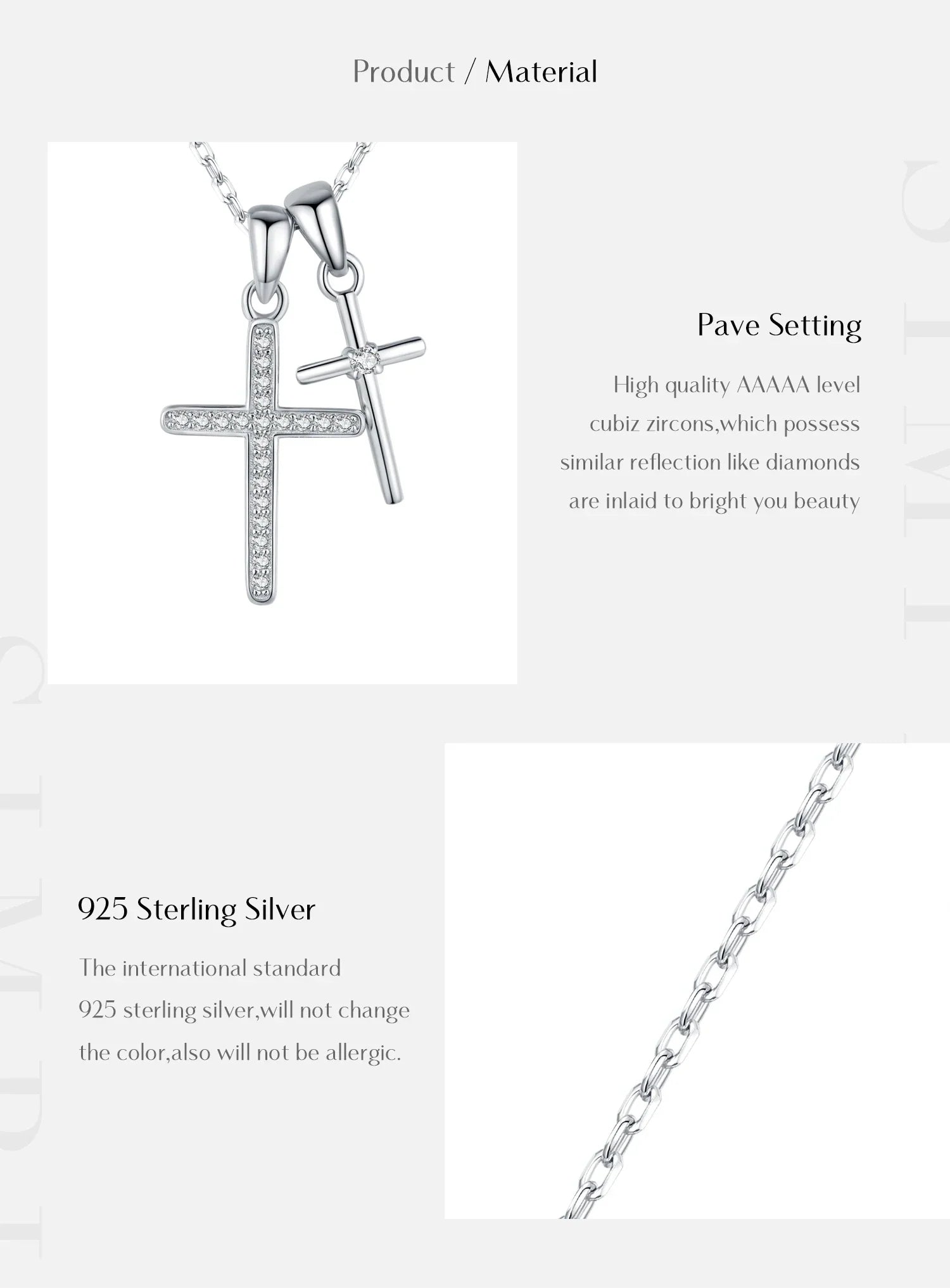 925 Sterling Silver Classic Delicate Double Cross Zircon Link Chain Pendant Necklace For Women Fine Jewelry Gifts