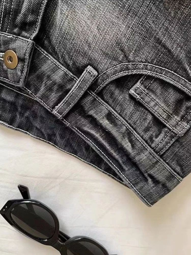 Vintage Black Denim Shorts Women Sexy Gyaru Low Waist Shorts Female Y2k Punk Retro Summer Streetwear Short Jeans Slim Up