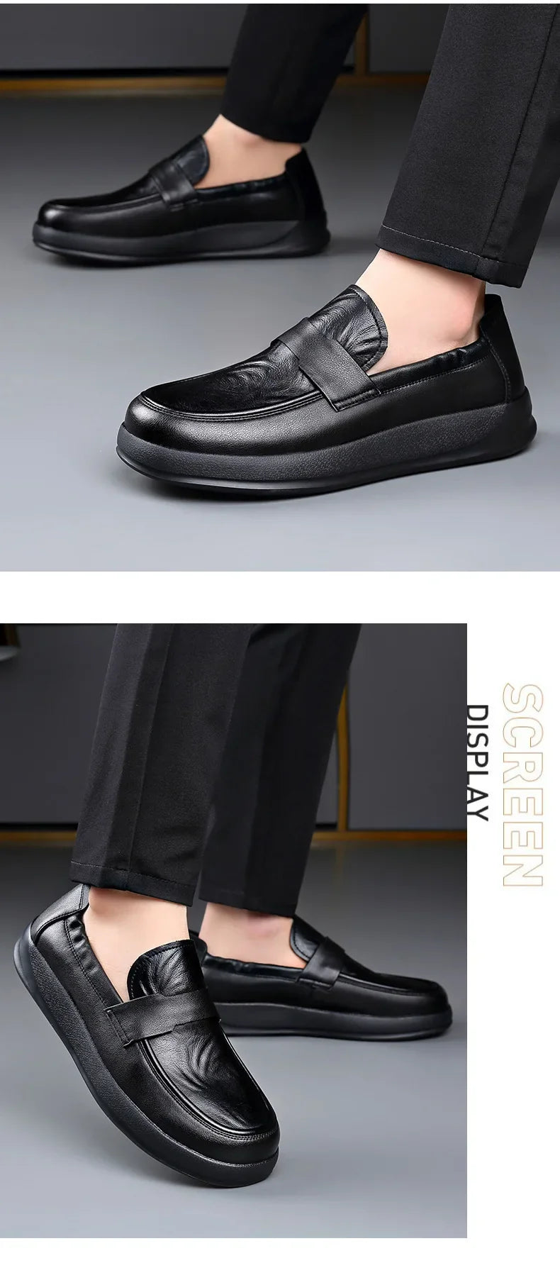 Spring Summer New Genuine Leather Shoes Men Solid Color Fashion Loafers Male Soft Sole Anti-slip Height-increasing Loafers Man