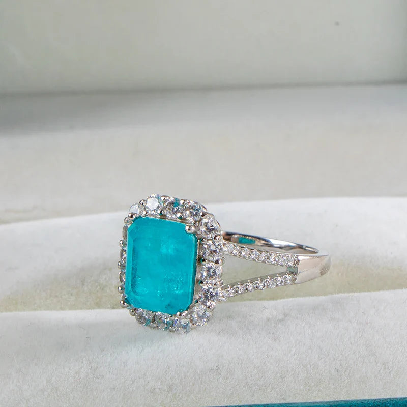 Luxury  sterling silver ring for charm lady with green emerald gemstones wedding fine Jewelry gift size 6-10