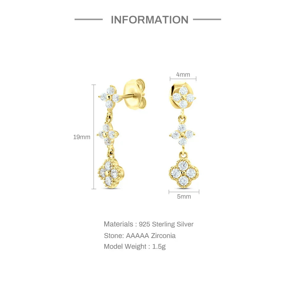 S925 Sterling Silver Petals Stud Earring Microinlaid Colorful Cubic Zirconia Chain Tassel Earrings For Women Dangle Earring