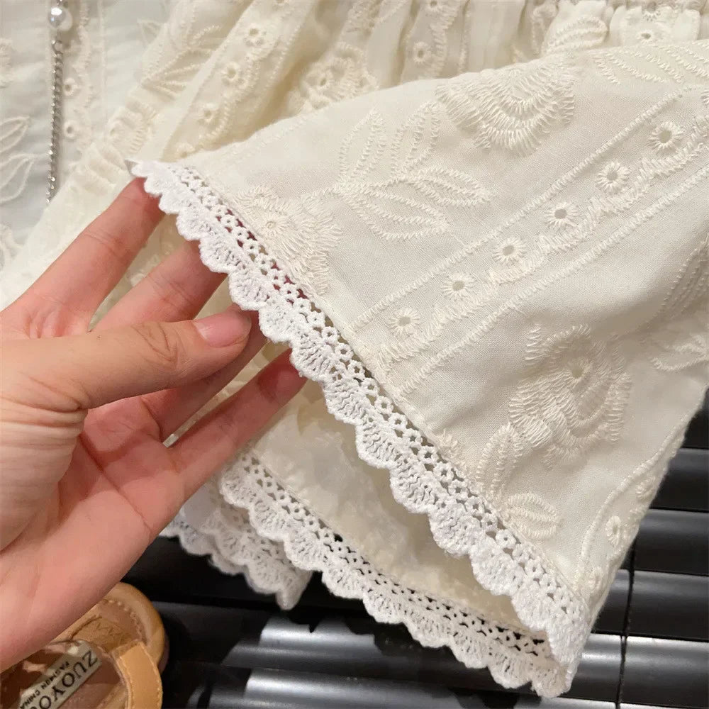 Girls Sleeveless Lace Vest + Shorts