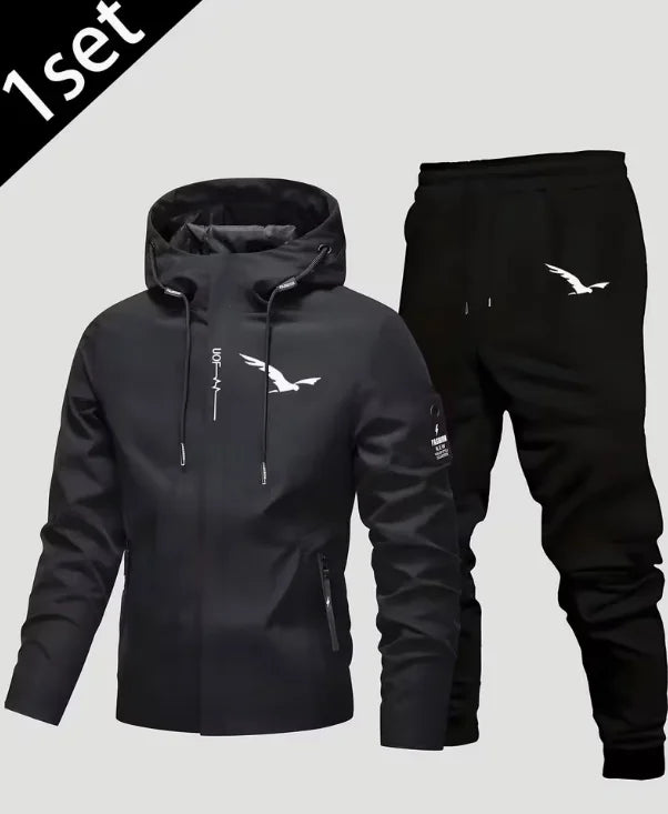 New men's jacket + thickened pants set, suitable for autumn and winter seasons, office, outdoor leisure, and fashionable sports