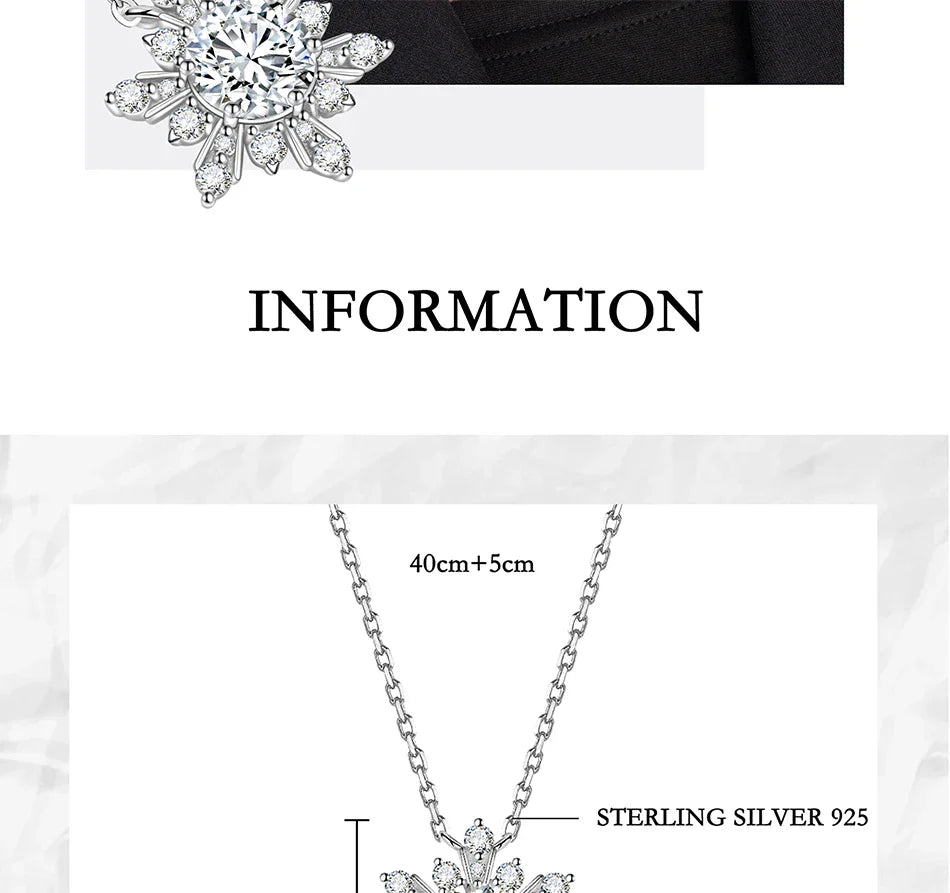 1CT moissanite necklace for women S925 pure silver snowflake design laboratory diamond pendant luxury party jewelry