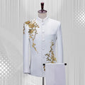 Fashion Men Stand Up Collar Floral Suit