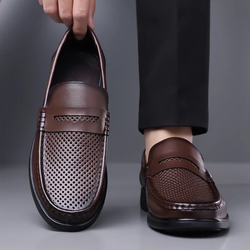 2026 Summer Mens Leather Loafers Slip on Casual Shoes Breathable Moccasins Comfortable Walking Office Flats Male Walking Shoes
