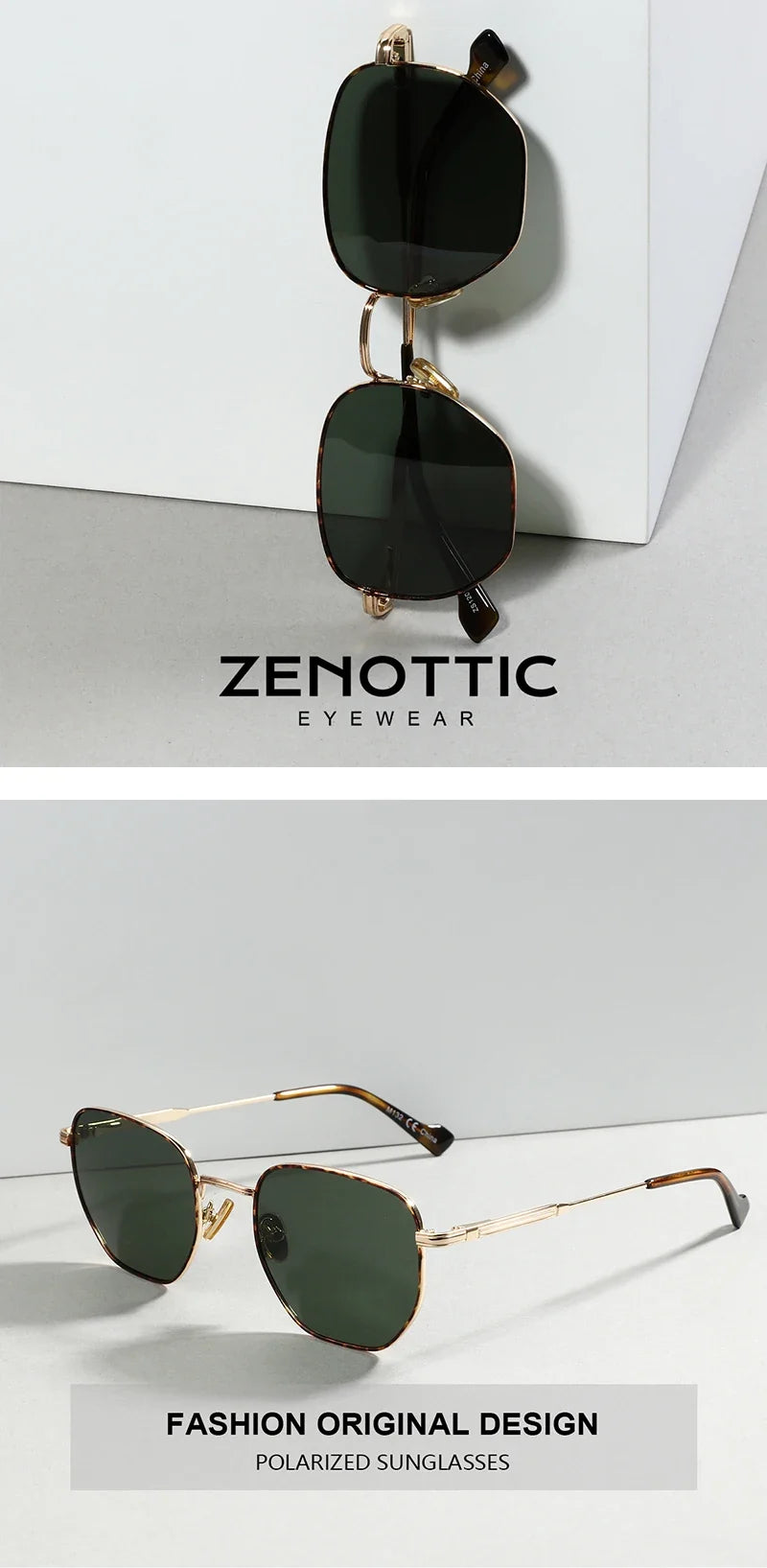 Fashion Hexagonal Geometry Polarized Sunglasses for Men and Women Polygon Metal Shade Pilot Sun Glasses ZS1203