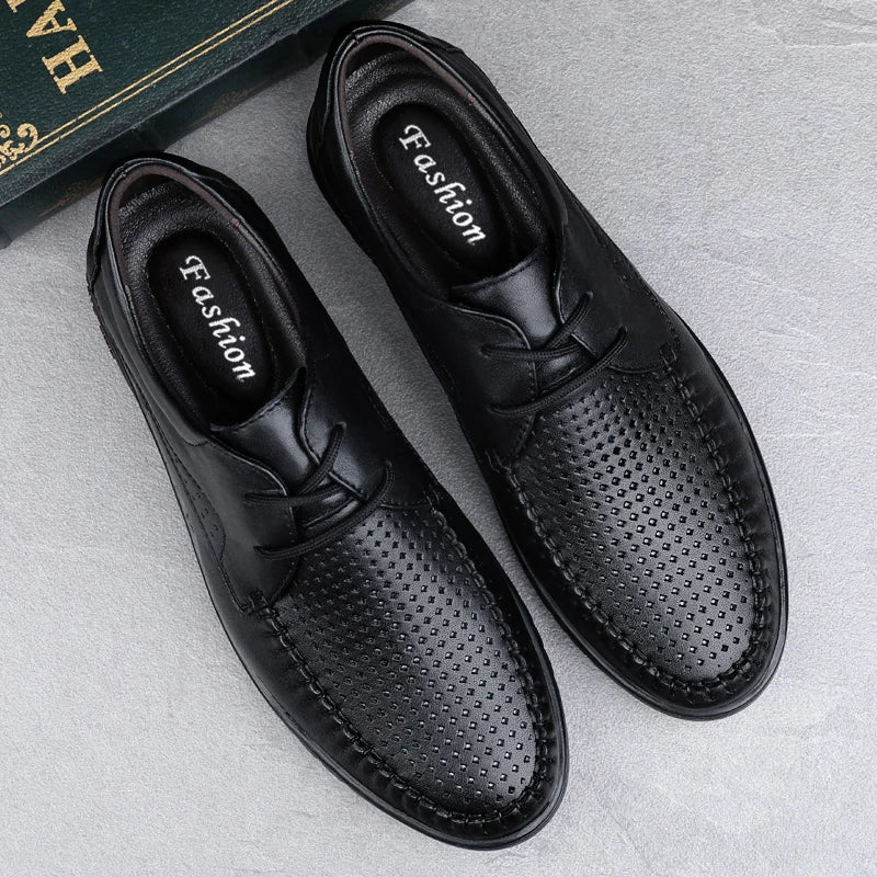 Italian Brand Men's Genuine Leather Casual Shoes Handmade Soles Loafers Lace Up Breathable That's Oxford Shoes for Summer