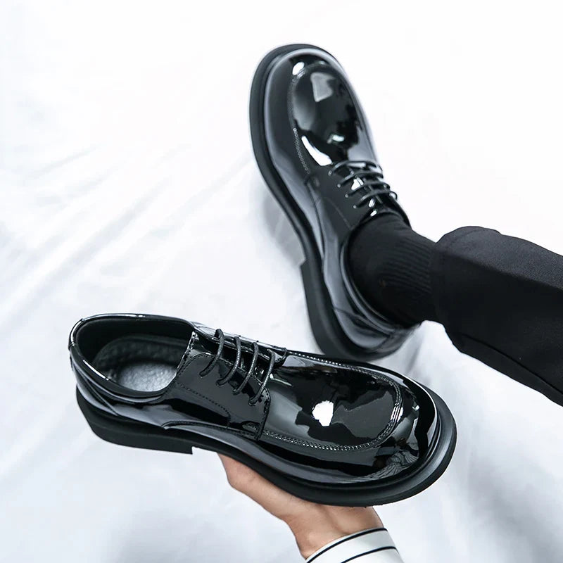 Mens Casual Leather Shoes Fashion British Trend Designer Derby Shoes Business Dress Shoes for Male Patent Leather Wedding Shoes