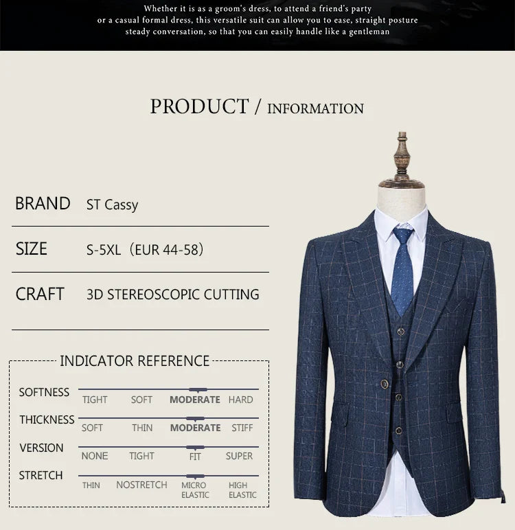 High Quality Plaid suit Formal Business Office Men's Suits Fashionable and Casual evening gown