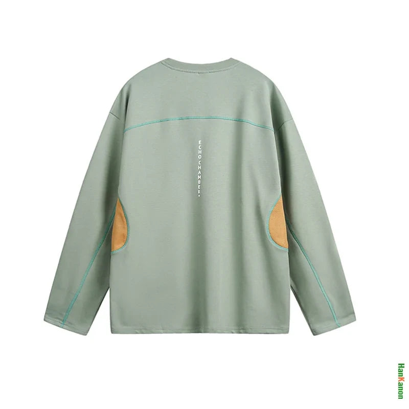 American Retro Splicing Outdoor Sports Printed Long-Sleeved Hoodie with Oversized Techwear Style for Spring Unisex