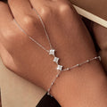 925 Sterling Silver Hand Chains Bracelet for Women, Dainty Four-leaf Clover CZ Bracelet and Ring Chain Body Jewelry