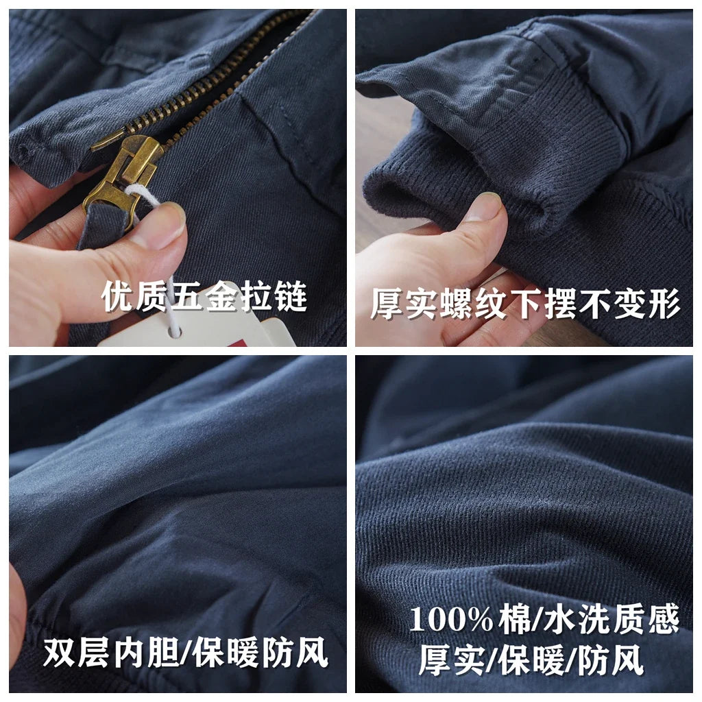 2025 Spring And Autumn New American Retro Men's Solid Color Twill Baseball Clothes 100% Cotton Fashion Wash Leisure Jacket Coat