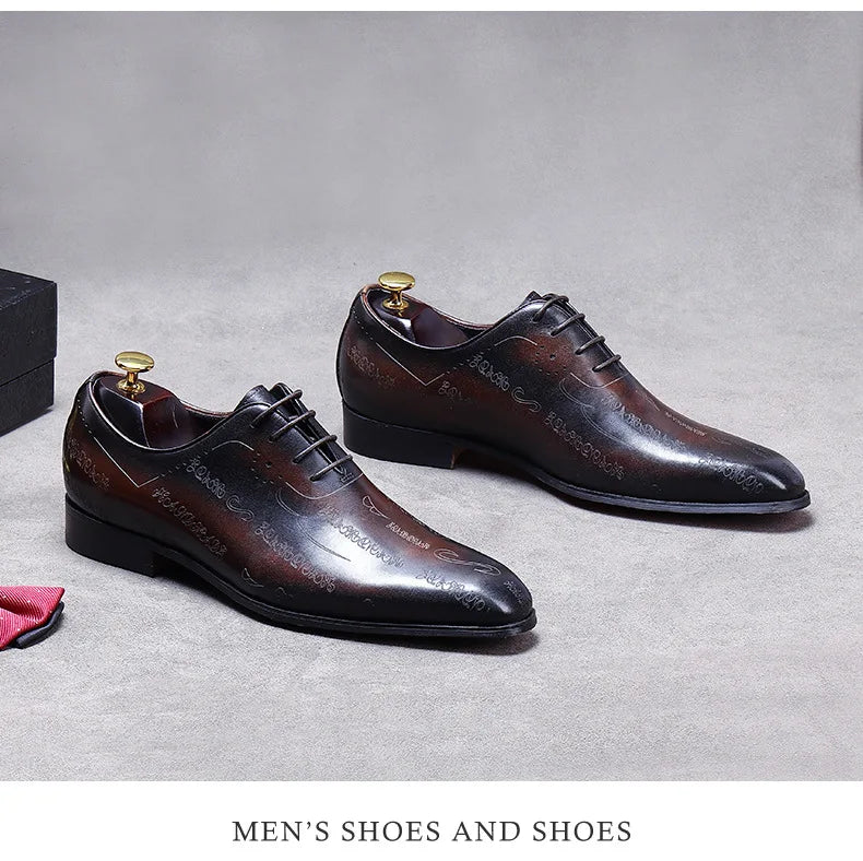Men's Business Dress Leather Shoes Genuine Leather Shoes Full Cowhide British Laser Engraving Pattern Men's Wedding Shoes 37-46