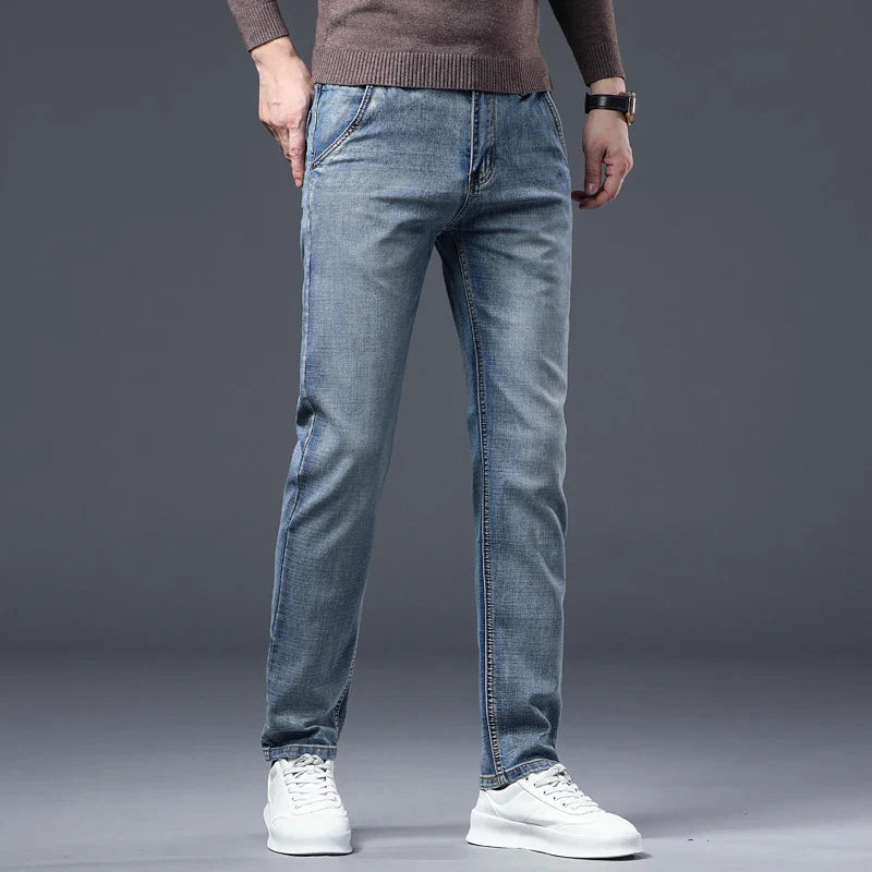 Autumn Men's Vintage Wash Casual Jeans Soft Cozy Stretch Denim Trousers High Quality Clothing Classic Fashion Straight Male Pant