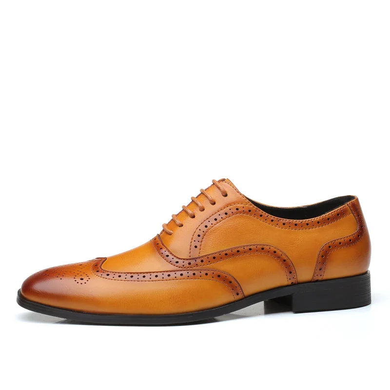 Men's Retro Business Leather Shoes – Genuine Leather Formal Lace-Up, Brown/Black, EU 40–48