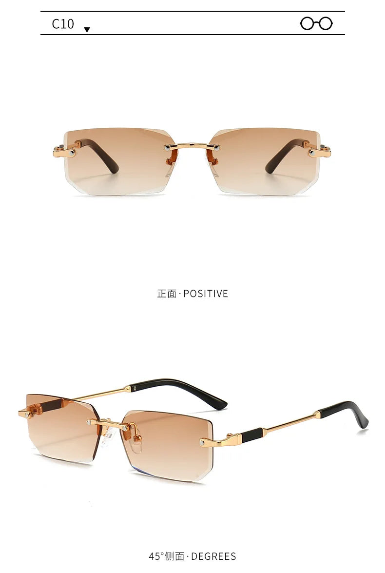 Fashion Rimless Rectangle Sunglasses Popular Women Men Shades Small Square Sun Glasses For Female Male Summer Traveling glasses