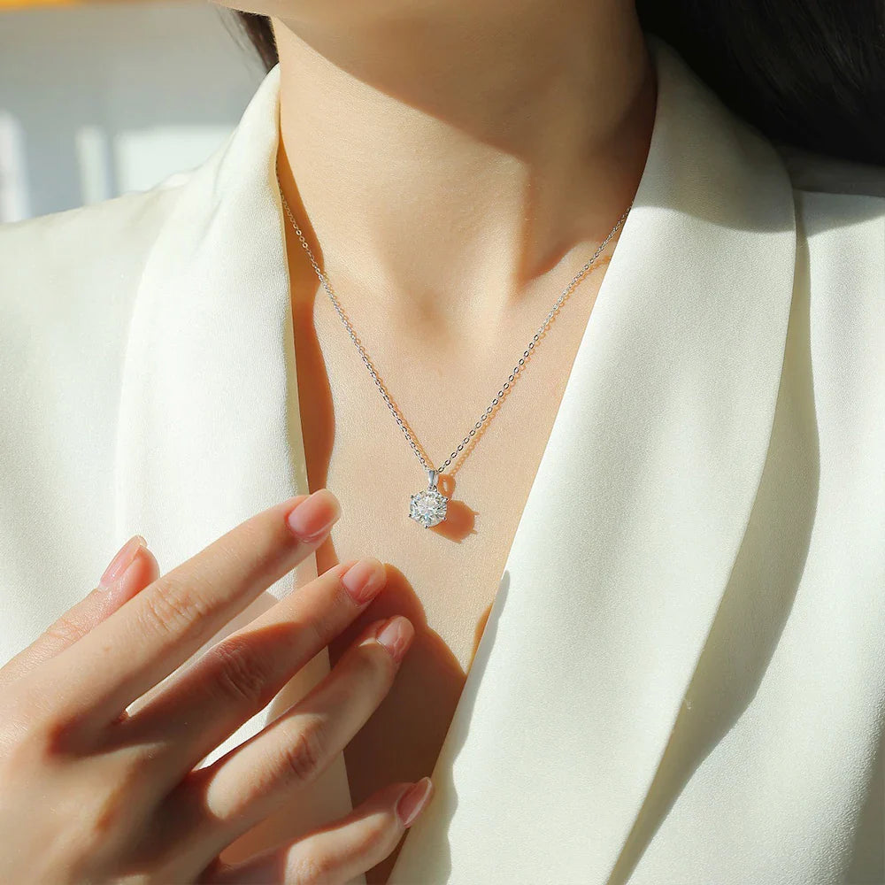 0.5-10CT Real Moissanite Pendant Necklace For Women D Color Round Diamond Necklace 925 Sterling Silver Classic Bride Jewelry