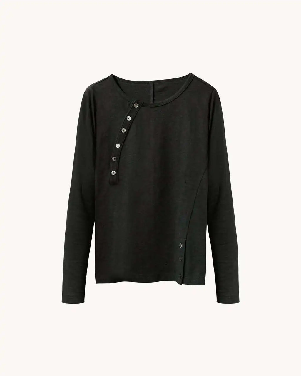 Mens Long Sleeve Y2K Cotton T-shirt Harajuku High Street Streetwear Button Design Casual Top Loose Fit New Arrival Unisex Trend